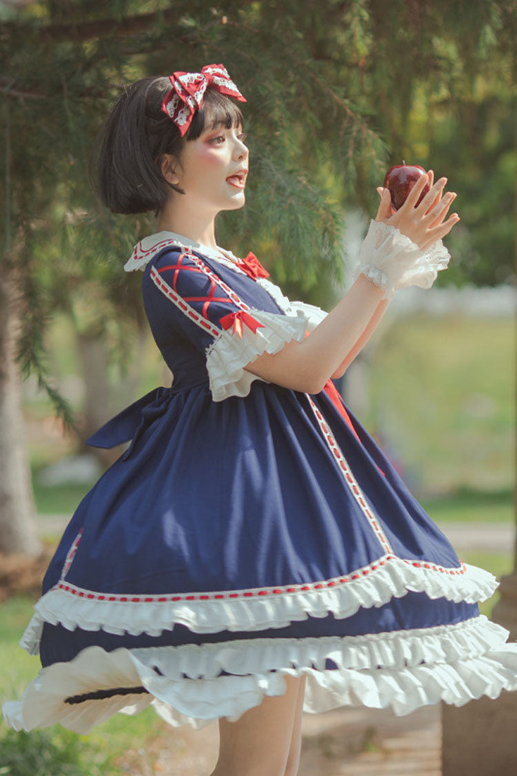 Dark Blue Short Sleeves Hime Sleeves Bowknot Multi-Layer Classic Lolita Jsk Dress - Product - 4