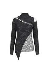 Black Strappy Cutout Mesh Splice Women's Gothic Shirt - Product - 6