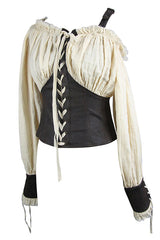 Beige Halterneck Vintage Sexy Slim Womens Punk Blouse - Product - 5