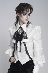 White Jacquard Lace Men's Gothic Royal Cross Beaded Neckwear - Product - 4