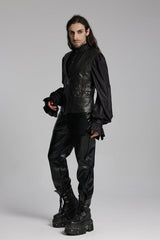 Black V Collar Sleeveless Buckle-up Zip Men's Gothic Vest - Product - 5
