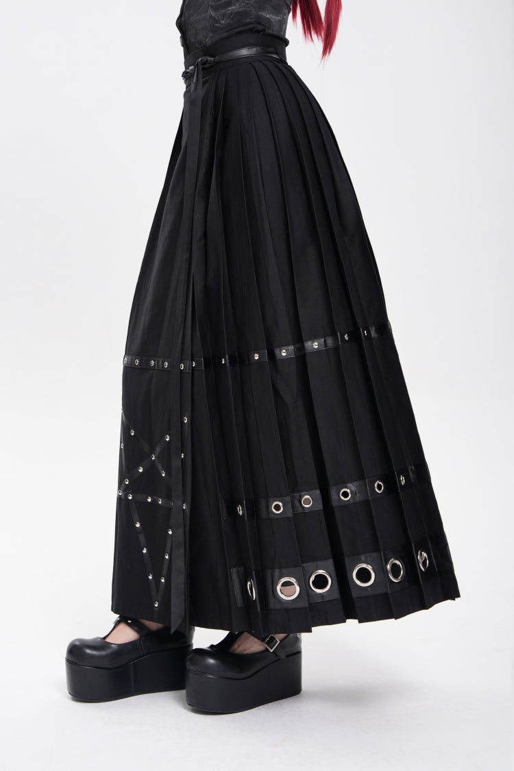 Black Eyelets Rivets Pentacle Horse-face Women's Punk Skirt - Product - 9