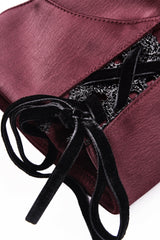 Wine Red Point Collar Short Puff Sleeves Ruffled Women's Gothic Elegant Blouse - Product - 16