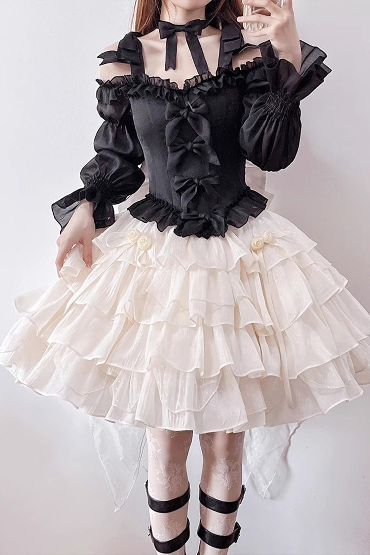 Black/Apricot Multi-layer Ruffle Sweet Princess Lolita Skirt Set - Black/Apricot - 1