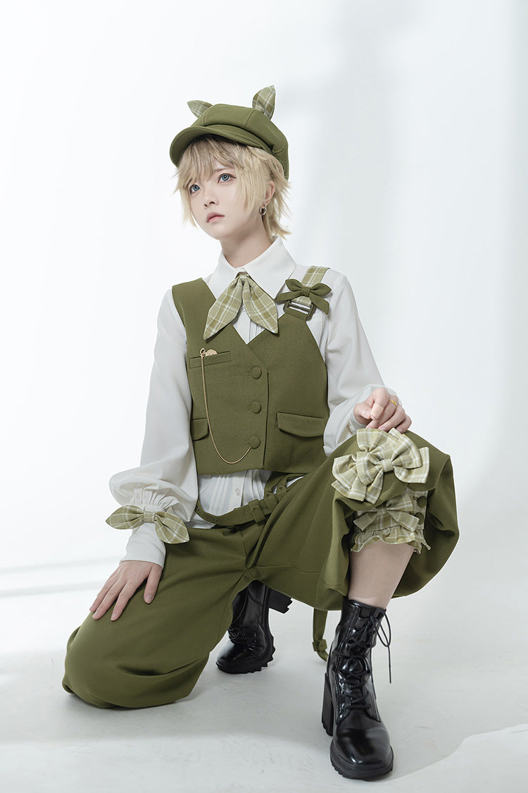 Matcha Green Cute and Handsome Secret Morning Post Series Ouji Lolita Vest - Product - 6