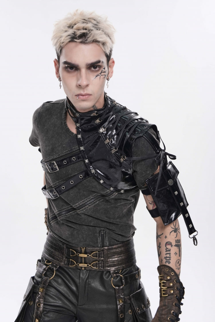 Black Lace-Up Slim Asymmetric Buckled Eyelet Men's Punk Cool Accessory Body Harness - Black - 1