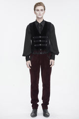Black Velvet Irregular Splice Corduroy Men's Gothic Waistcoat - Product - 4
