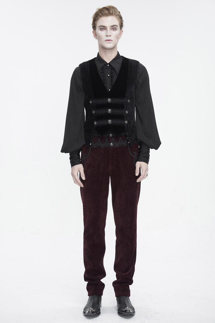 Black Velvet Irregular Splice Corduroy Men's Gothic Waistcoat - Product - 4