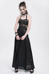 Black Halterneck Stitching Mesh Chained Women's Punk Dress - Product - 9