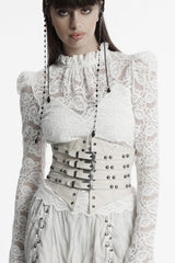 White Multi-buckle Strap Underbust Women's Punk Corset - White - 1