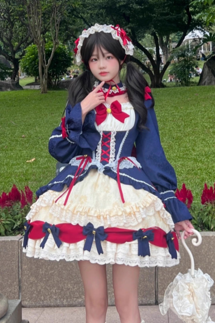 White/Blue Snow White Love Song Ruffle Cardigan Bowknot Short Sweet Lolita Dress - Product - 2