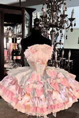 [Ribbon Dance] Multi-Layered Ruffle Bowknot Lace-Up Sweet Princess Lolita Dress 3 Colors - Product - 2