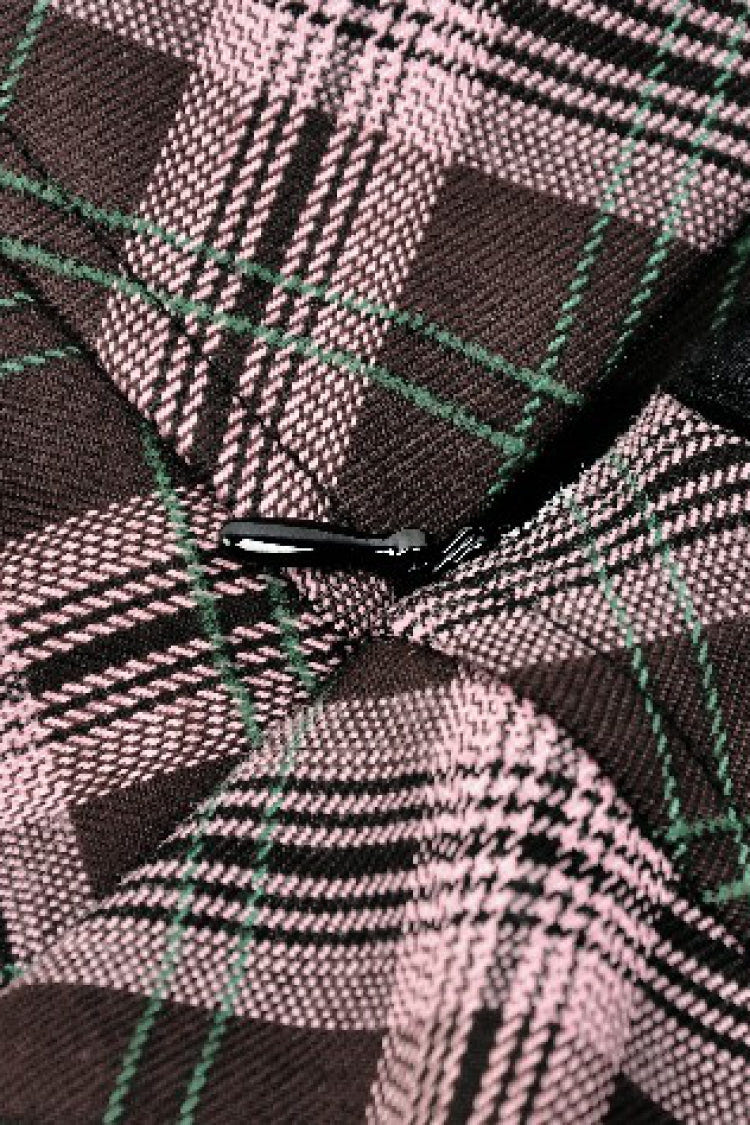 Pink/Brown Buckled Plaid Women's Punk Pleated Mini Skirt - Product - 17