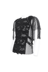 Black Round Collar Mesh Stitching Men's Punk T-Shirt - Product - 6