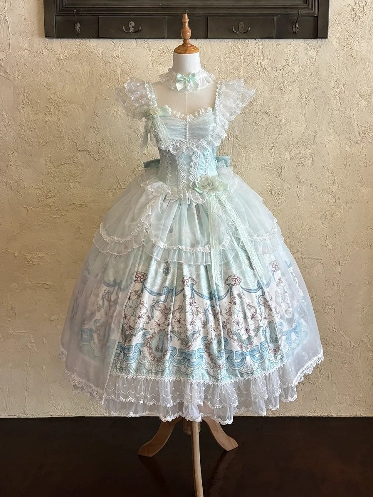 Mint green Lolita JSK integrated tulle overlay