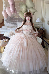 Pink [Mousse Love Song] Sleeveless Multi-Layered Ruffled Hanayome Bow Sweet Lolita Dress - Pink - 1