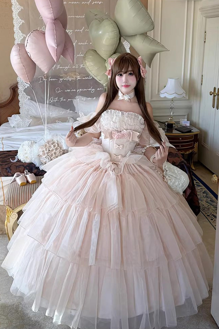 Pink [Mousse Love Song] Sleeveless Multi-Layered Ruffled Hanayome Bow Sweet Lolita Dress - Pink - 1