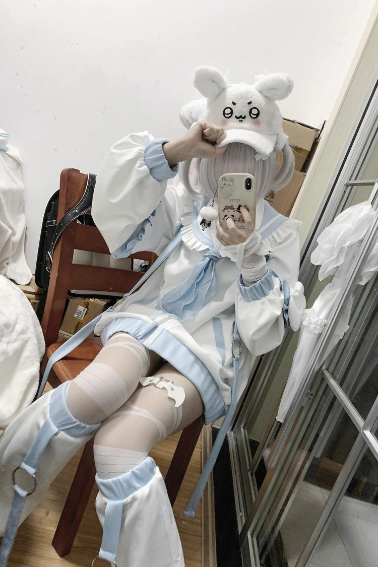 White/Blue Letter from an Angel Long Sleeves Print Jirai Kei Handsome Coat - Product - 5