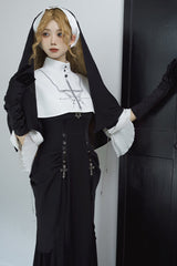 Black [Halloween Night Temple Nun] Short Sleeves Print Ruffle Gothic Elegant Lolita Dress - Product - 12