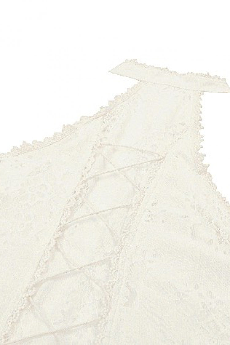 Beige Halter Off Shoulder Lapel Collar Long Flare Sleeves Lace-Up Women's Steampunk Dress - Product - 26