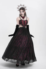 Red Jacquard Floral Embroidery Lace Ripped Women's Gothic Party Slip Dress - Product - 4