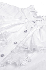 White Short Puff Sleeves Ruffled Neckline Lace Lace-Up Women's Gothic Blouse - Product - 12