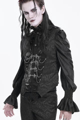 Black Sleeveless Jacquard Chain Buckle-up Men's Gothic Vest - Product - 10