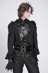 Black Stand Collar Long Puff Sleeves Men's Gothic Batlike Blouse - Black - 1