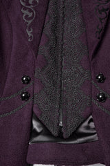 Purple Stand Collar Long Sleeves Embroidered Lace-Up Zippered Women's Gothic Jacket - Product - 7
