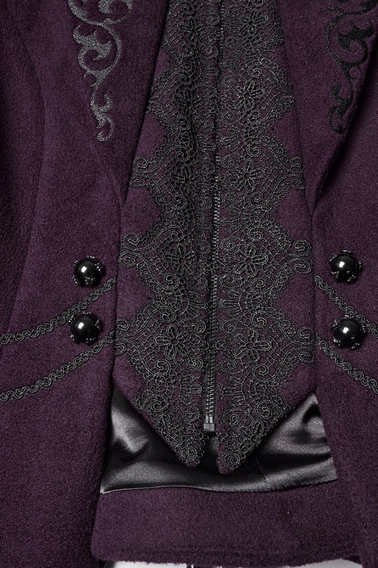 Purple Stand Collar Long Sleeves Embroidered Lace-Up Zippered Women's Gothic Jacket - Product - 7