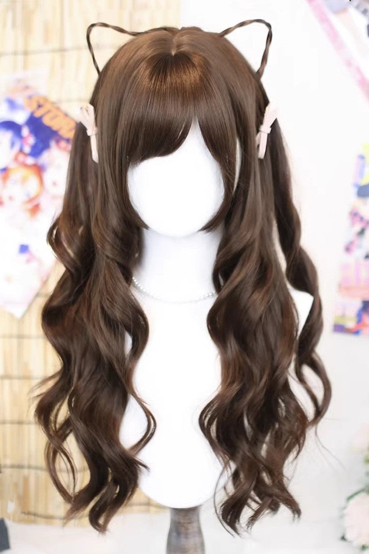 Wispy Bangs Curls Japanese Sweet Lolita Long Wig 2 Colors - Warm-Brown - 2