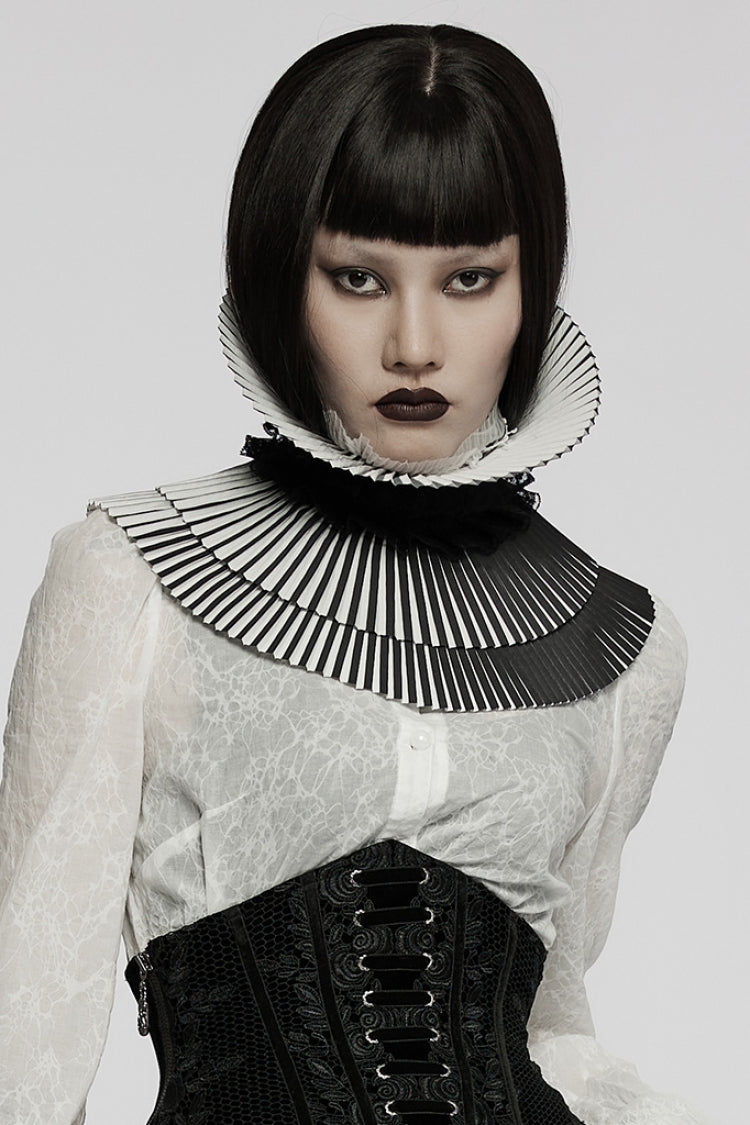 Black/White Stripe Print Bowknot Detachable Women's Gothic Neckwear - Product - 3