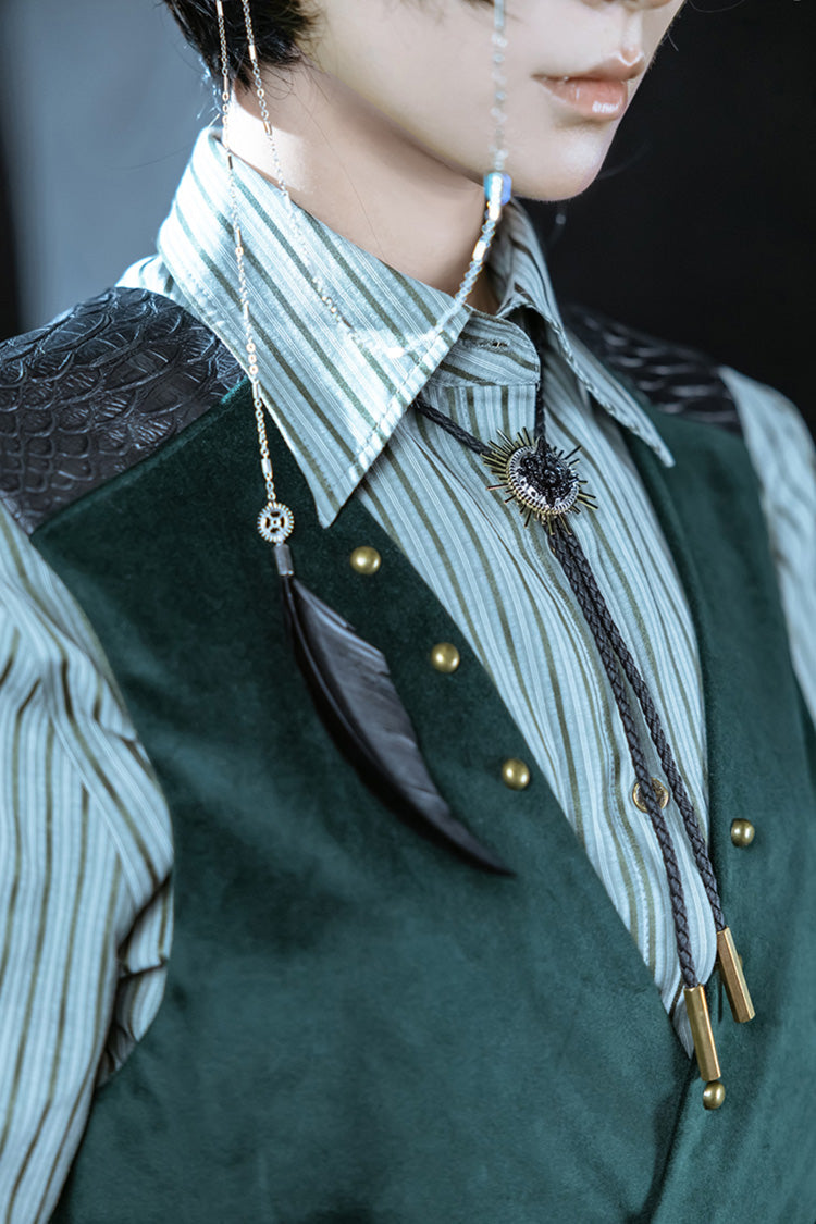 Dark Green Double-breasted Slim Ouji Prince Handsome Lolita Vest - Product - 11