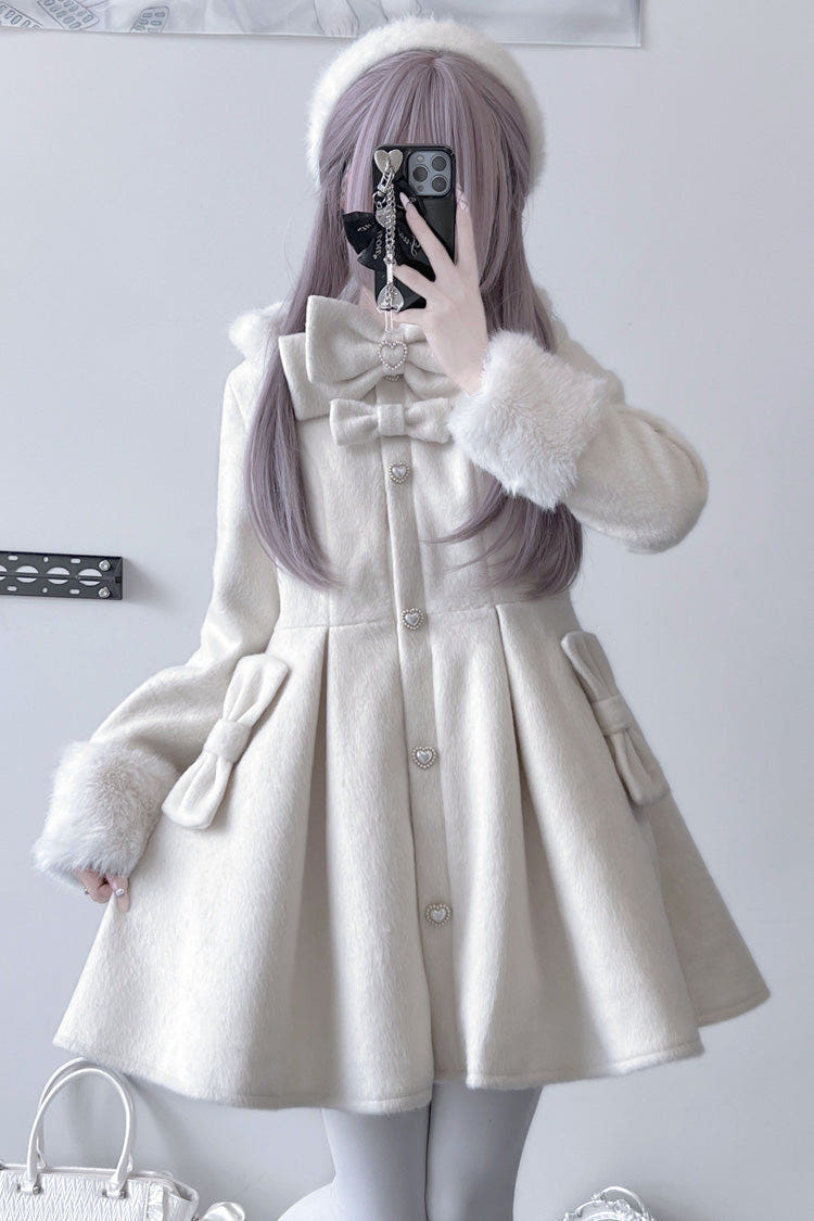 Snow Plush and Thickened Long Sleeves Bowknot Sweet Lolita Coat 2 Colors - White - 1