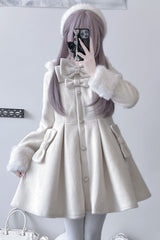 Snow Plush and Thickened Long Sleeves Bowknot Sweet Lolita Coat 2 Colors - White - 1