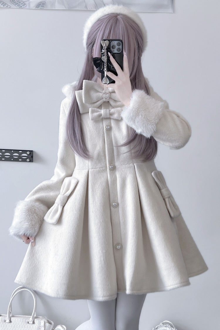 Snow Plush and Thickened Long Sleeves Bowknot Sweet Lolita Coat 2 Colors - White - 1