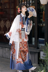 Multi-Color Original Chinese Han Dynasty Pipa Printed Classic Hanfu Dress Full Set - Product - 2