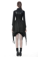 Black Chiffon Sleeveless Cut-Out Chest Irregular Hem Lace-Up Buckled Women's Punk Jacket - Product - 4