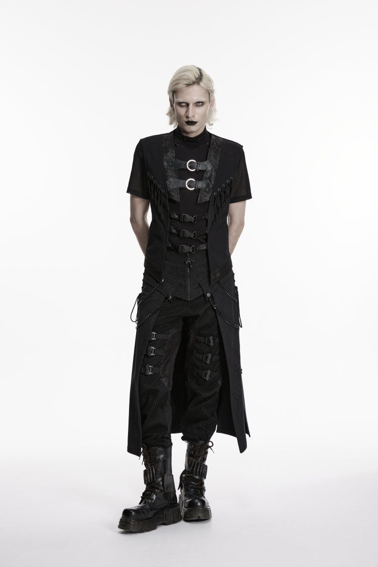 Black Cut-Out Lace-Up Slim Mesh Buckled Eyelet Men's Punk Handsome Vest - Product - 3