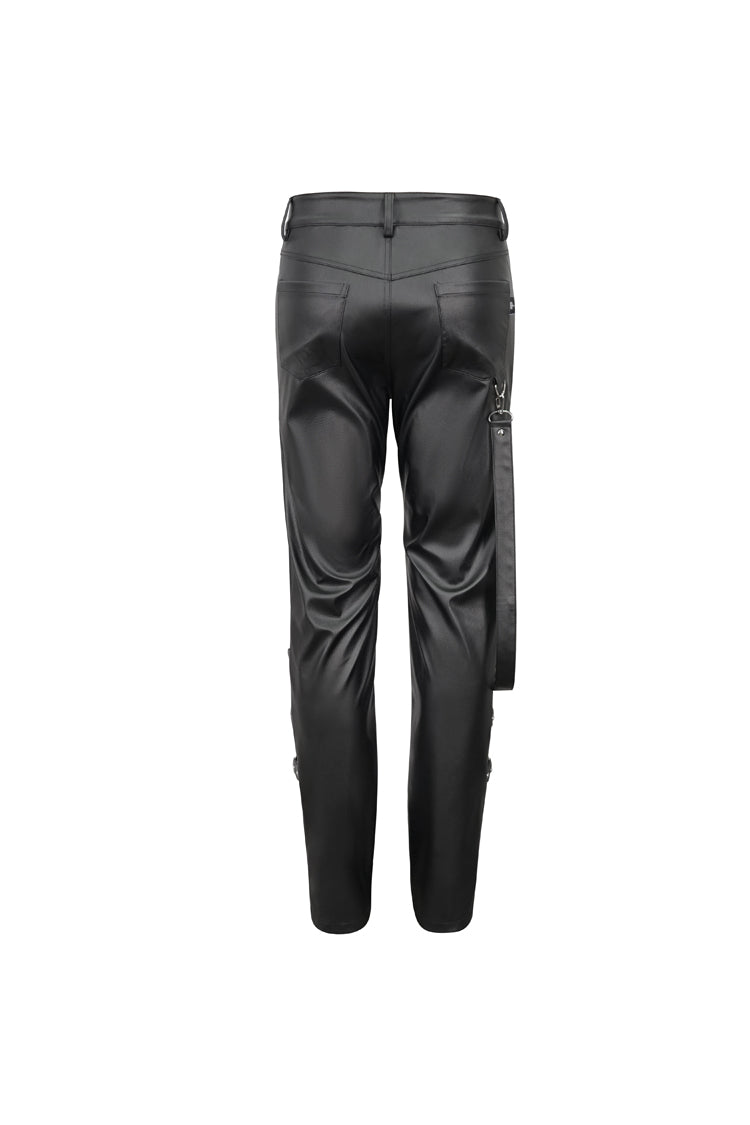 Black Removable Right Side Zipper Faux Leather Men's Punk Pants - Product - 8