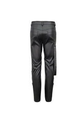 Black Removable Right Side Zipper Faux Leather Men's Punk Pants - Product - 8