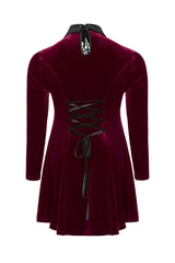 Red Velvet Front Chest Hollow-Out Decals Back Lace-Up Long Sleeve Plus Size Women's Gothic Dress - Product - 7