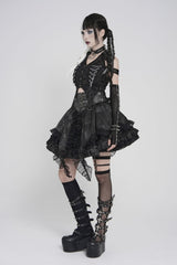 Black Off Shoulder Lace-Up Irregular Chain-Decorated Women's Punk Vest - Product - 3