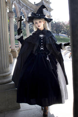 Black Witch Long Sleeves Ruffle Bowknot Stitching Lace Gothic Lolita Long Dress - Product - 4
