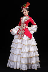 Multi-Layer Hime Sleeves High Waisted Three Dimensional Flower Print Victorian Lolita Prom Tiered Dress - Product - 3