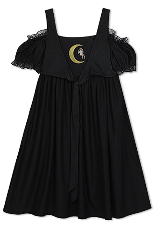 Black Puff Short Sleeve High Waisted Two Ways To Wear Before And After Sweet Lolita Dress - Product - 9