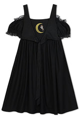 Black Puff Short Sleeve High Waisted Two Ways To Wear Before And After Sweet Lolita Dress - Product - 9