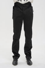 Black Retro High Waist Pattern Side Side Adjustable Leather Men's Gothic Pants - Black - 1
