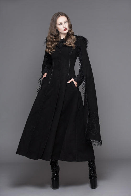 Black Hand Embroidered Shawl Double Sided Tweed Womens Gothic Coat - Product - 2