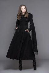 Black Hand Embroidered Shawl Double Sided Tweed Womens Gothic Coat - Product - 2